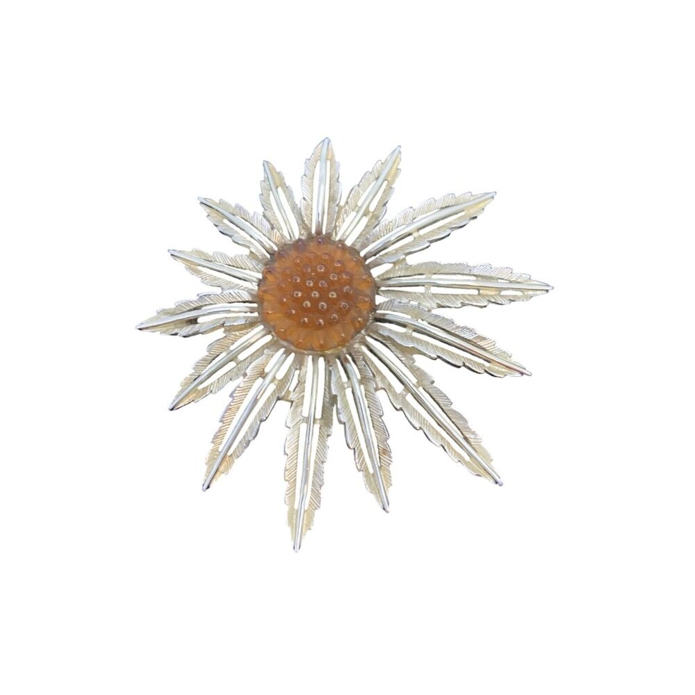 Vintage Sarah Coventry Gold Tone And Orange Lucite Floral Pin (1809)